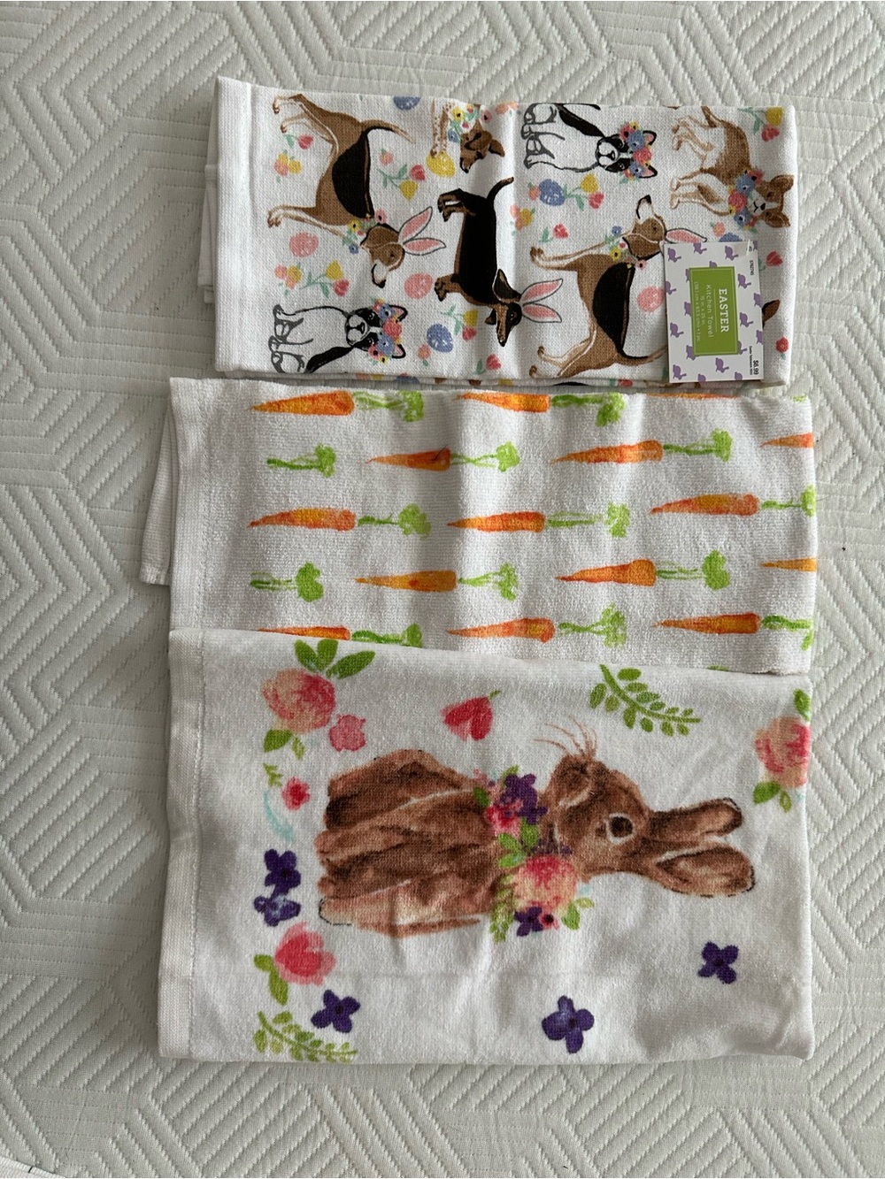 Kids Bunny & Carrot Print Towels - White